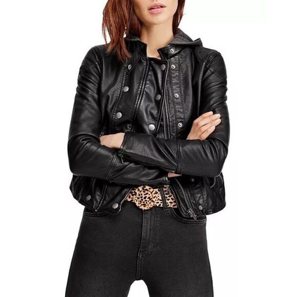 NEW WE THE FREE by Free People Women’s Small New Dawn Vegan Faux Leather Black M - Picture 2 of 9